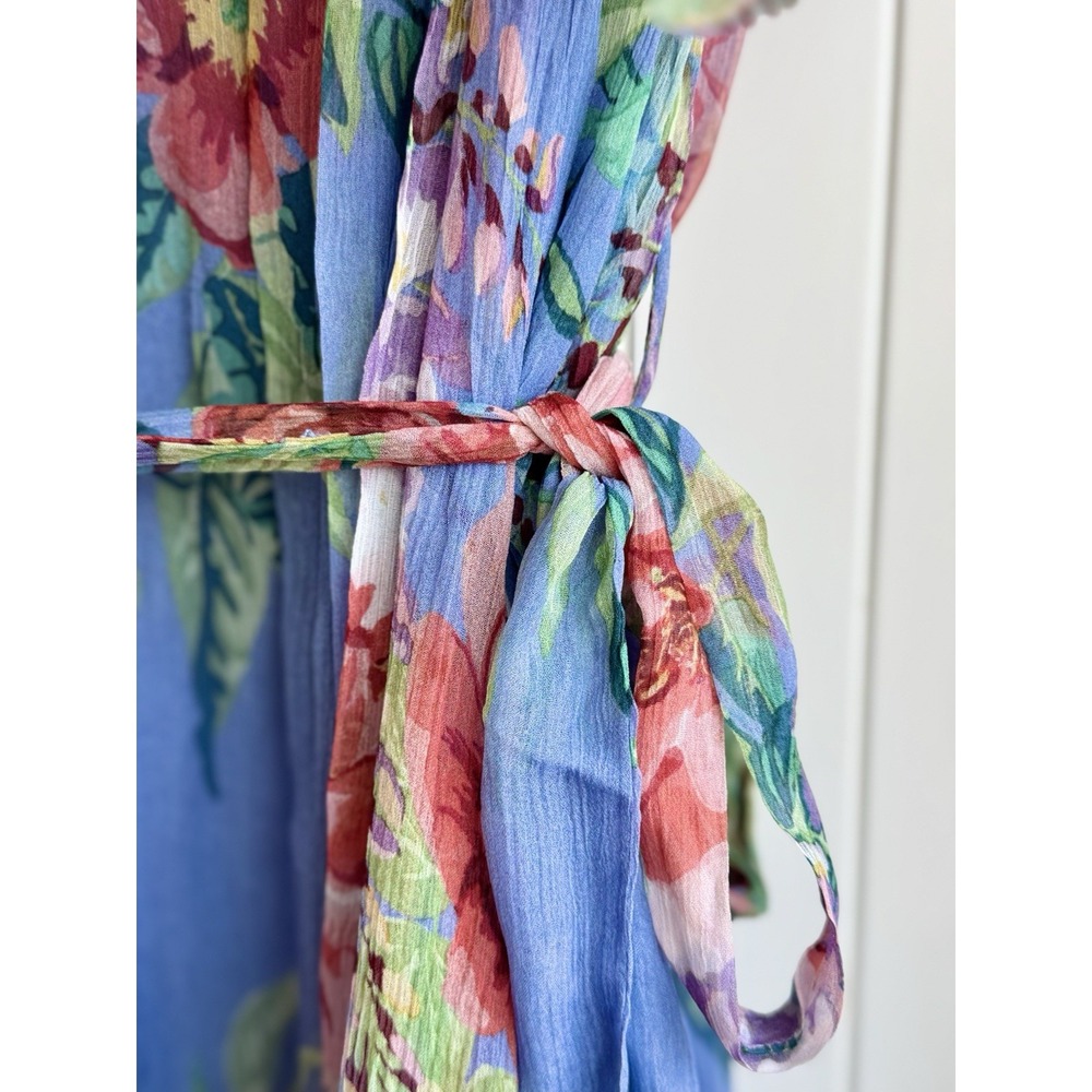 Zimmermann Winsome Sky Sunbleach Floral 100% Silk Ruffle Mini Dress Size 2 M 6/8 - Picture 10 of 16